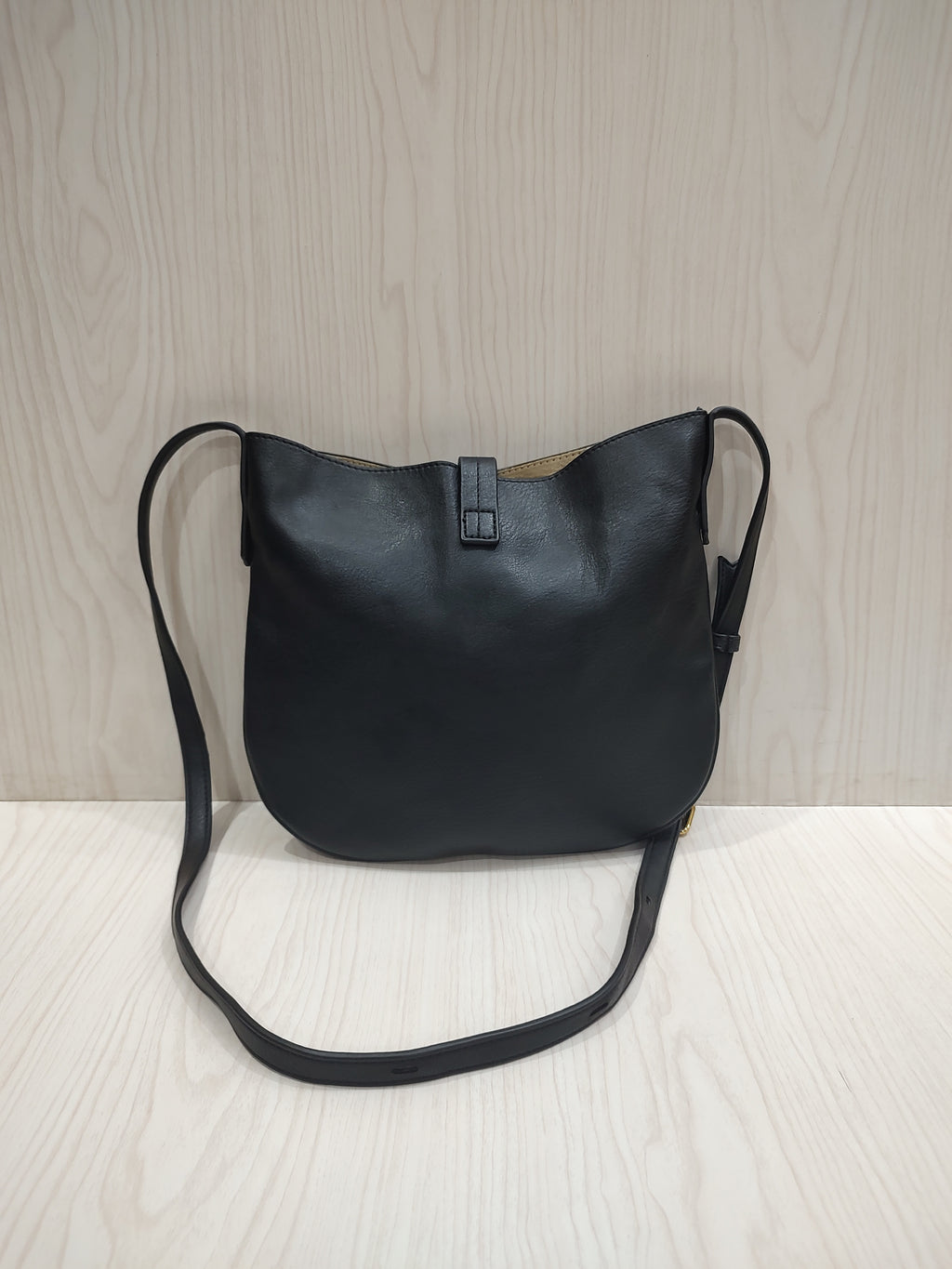 🖤 Minimalist Black Hobo Crossbody Bag with Removable Canvas Pouch