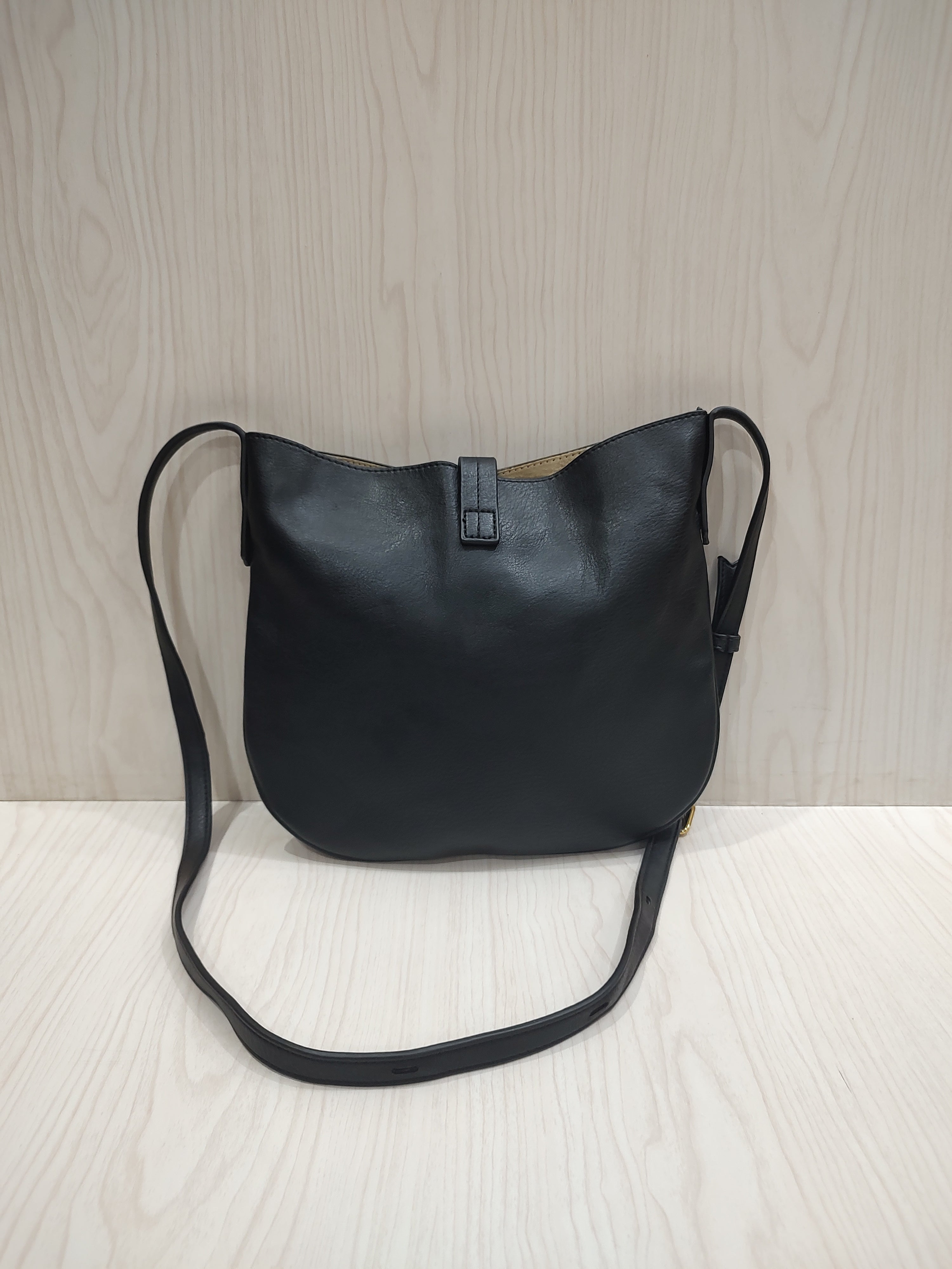 🖤 Minimalist Black Hobo Crossbody Bag with Removable Canvas Pouch