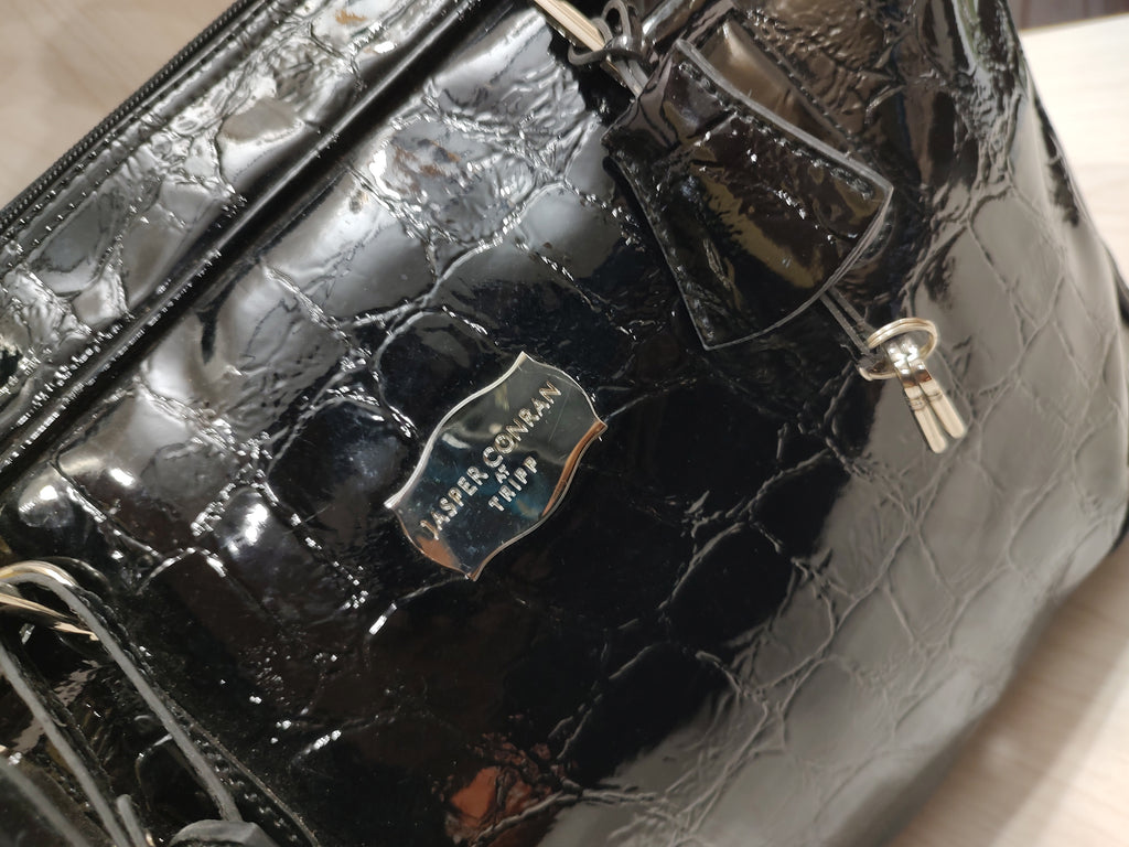 💼 Glossy Black Croc-Embossed Travel & Laptop Briefcase