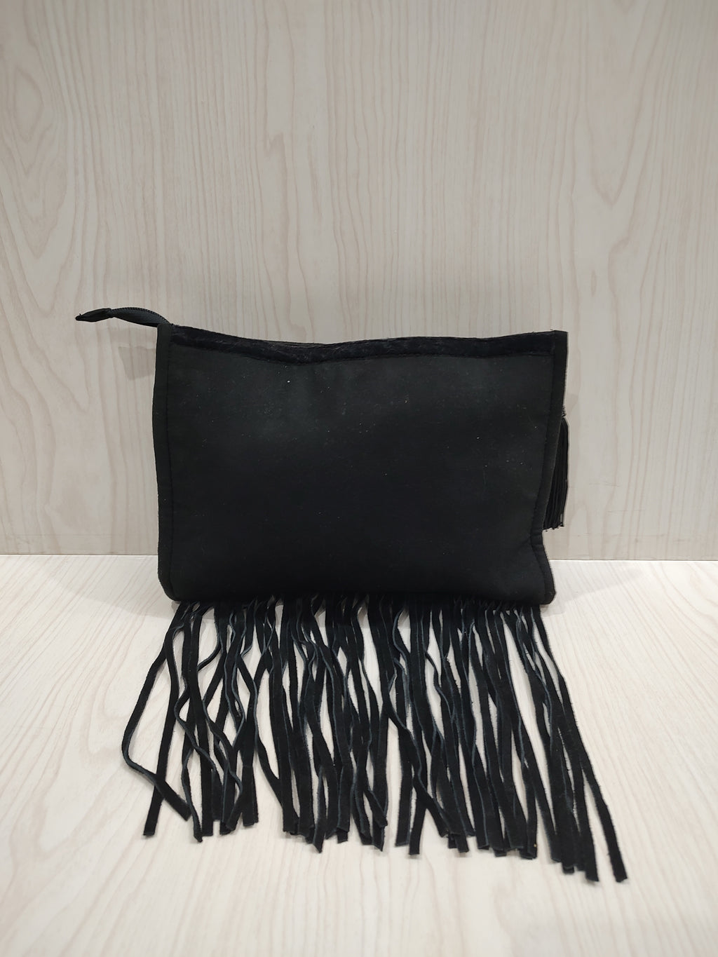 🖤 Boho-Glam Beaded Black Clutch with Dramatic Fringe