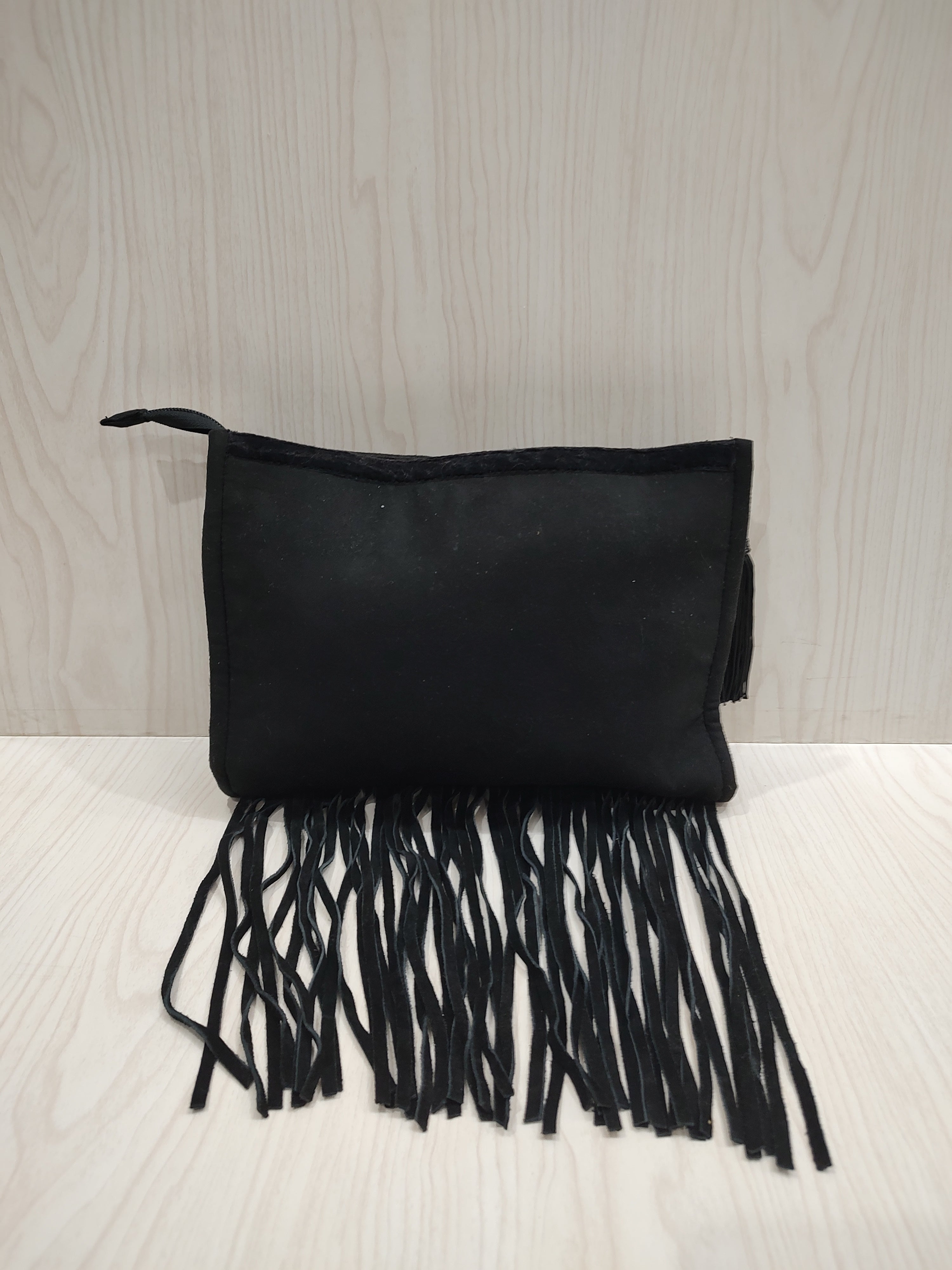 🖤 Boho-Glam Beaded Black Clutch with Dramatic Fringe