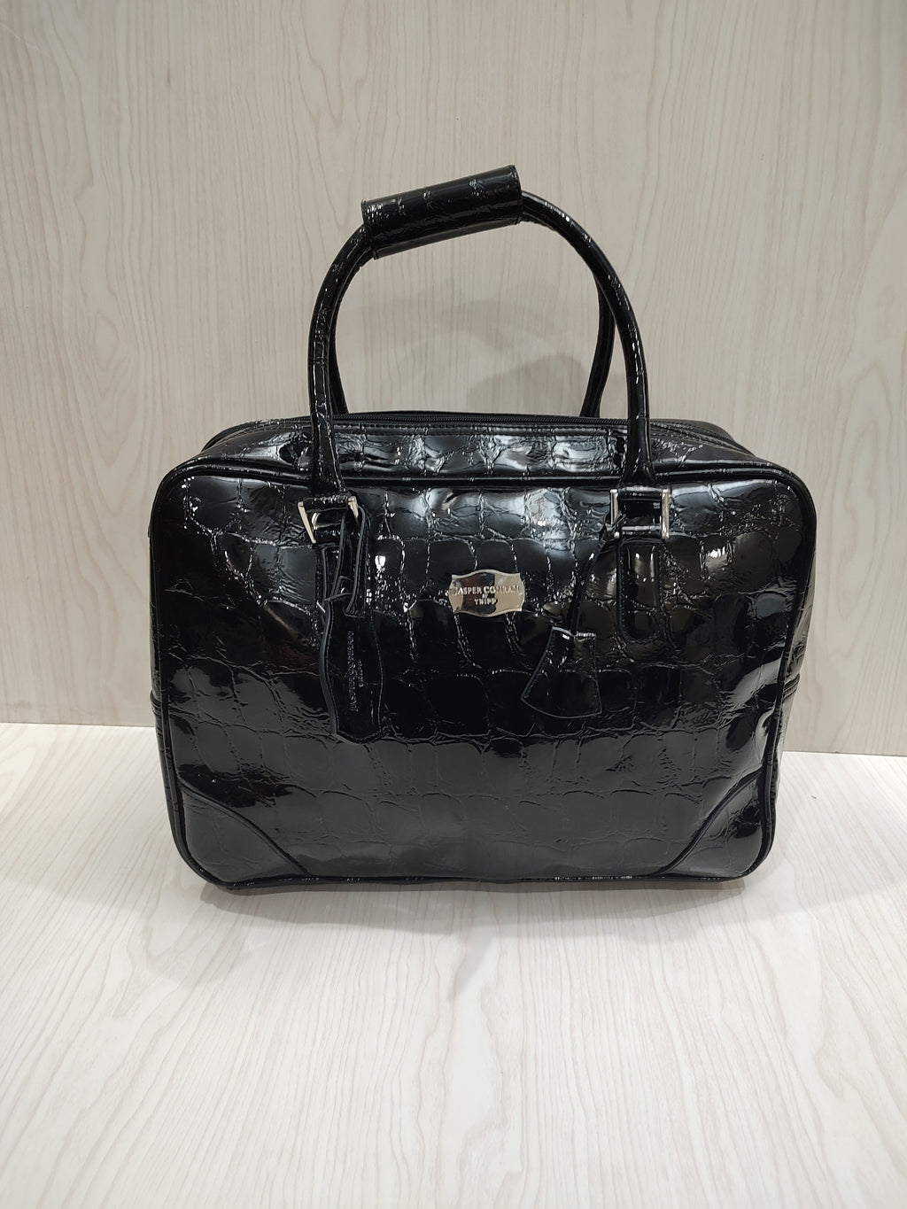💼 Glossy Black Croc-Embossed Travel & Laptop Briefcase