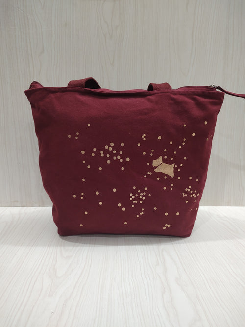 Burgundy Canvas "Love" Zip-Top Tote Bag