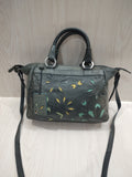 🌸 Vintage Boho Floral Embossed Grey Leather Handbag 👜✨