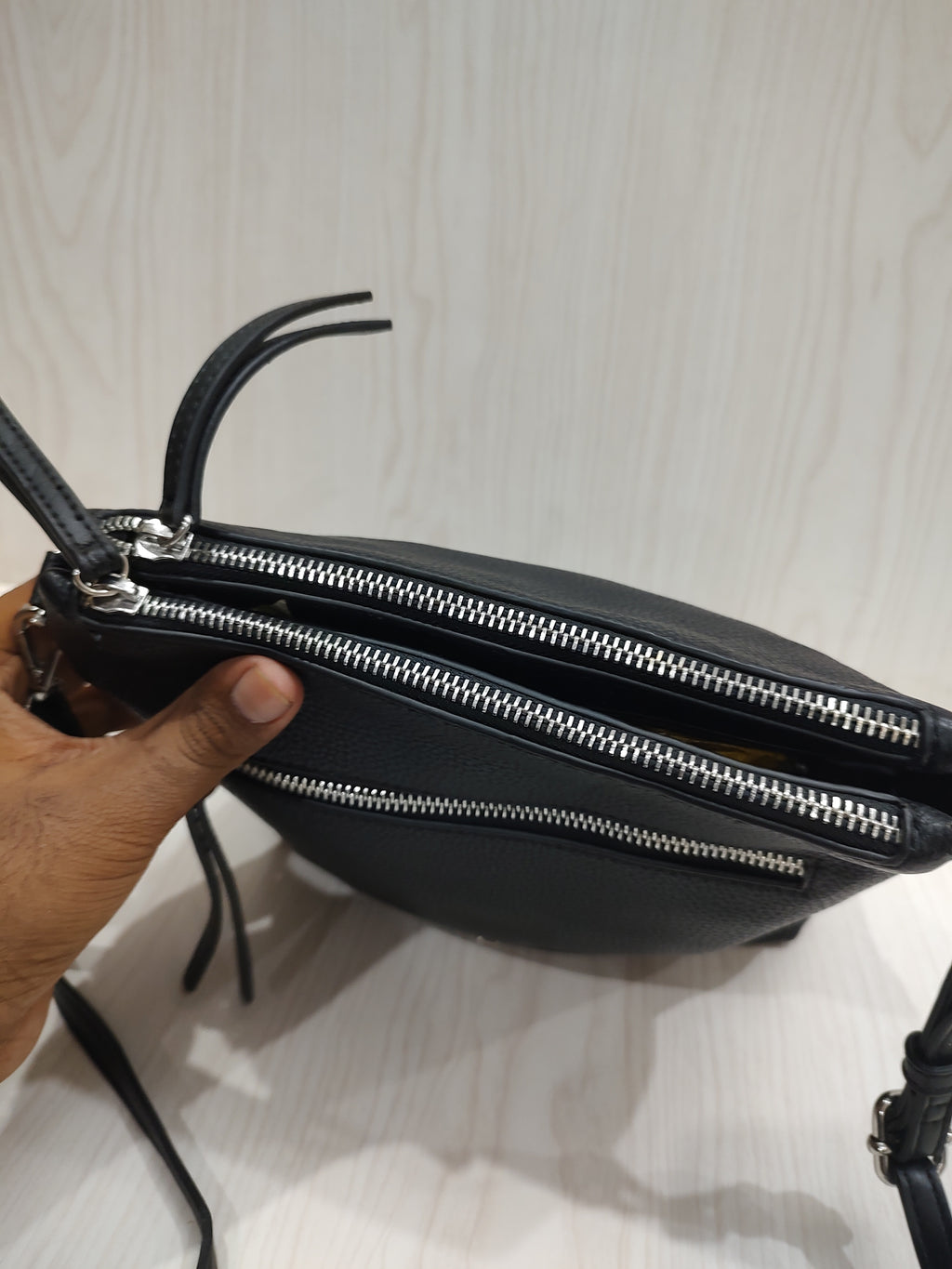 🖤 Sleek Textured Crossbody Bag with Triple-Compartment Storage