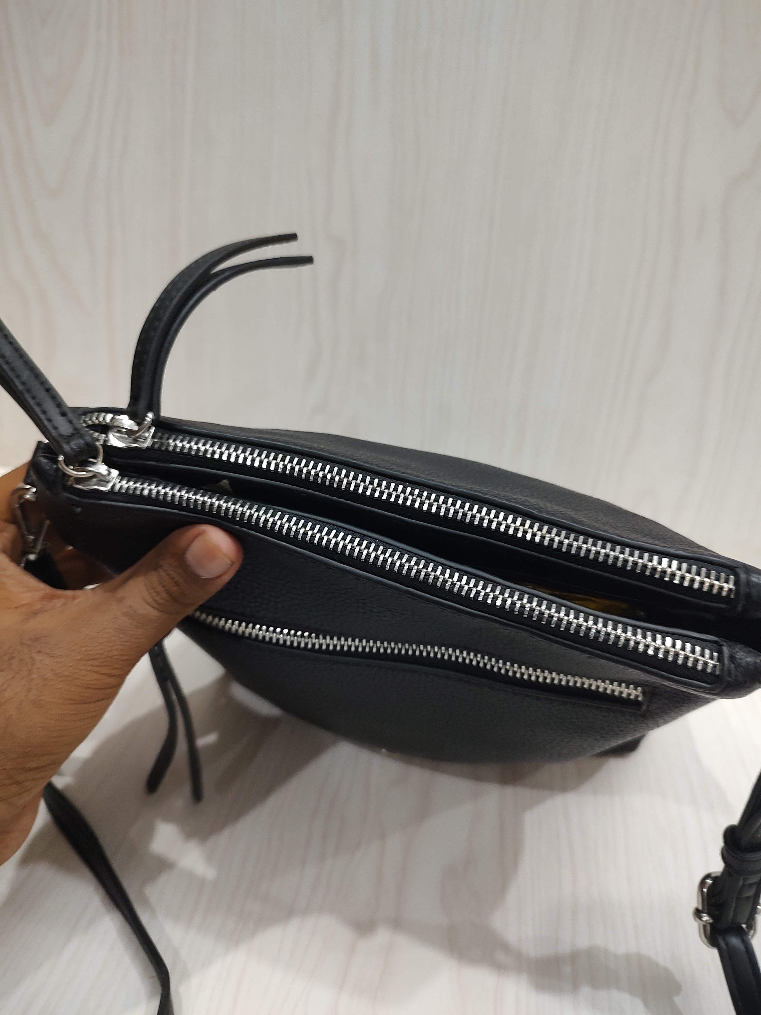 🖤 Sleek Textured Crossbody Bag with Triple-Compartment Storage