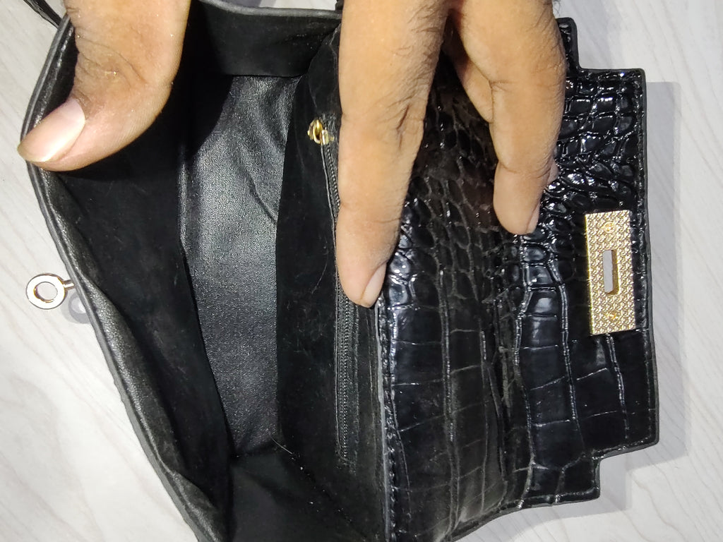 ✨ Elegant Glossy Croc-Embossed Top Handle Bag 👜