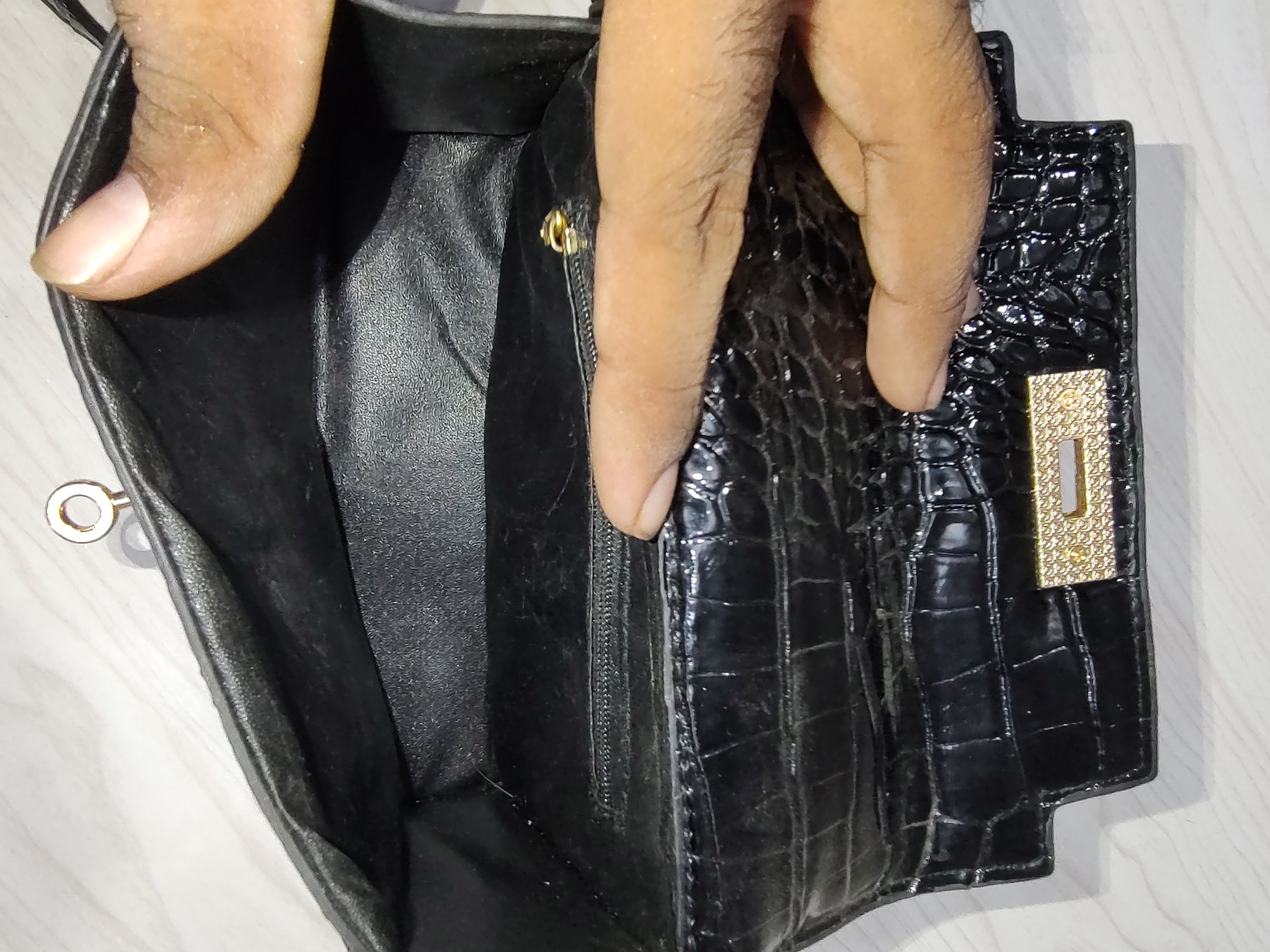 ✨ Elegant Glossy Croc-Embossed Top Handle Bag 👜