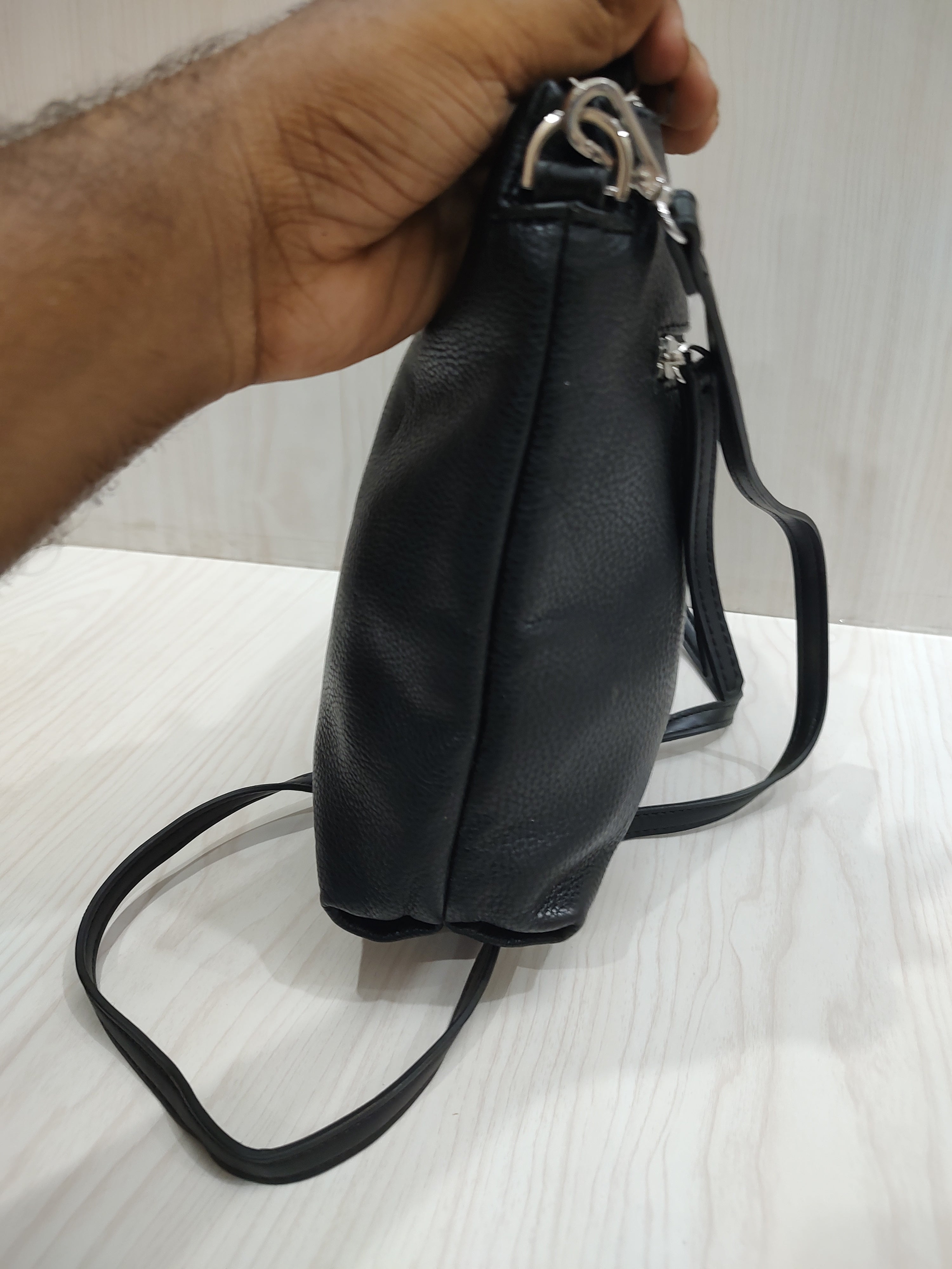 🖤 Sleek Textured Crossbody Bag with Triple-Compartment Storage