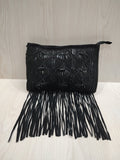 🖤 Boho-Glam Beaded Black Clutch with Dramatic Fringe