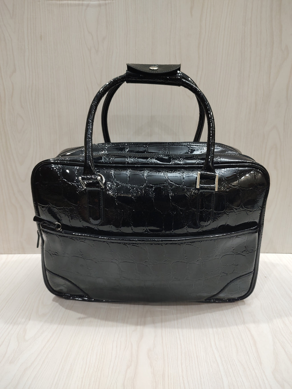 💼 Glossy Black Croc-Embossed Travel & Laptop Briefcase