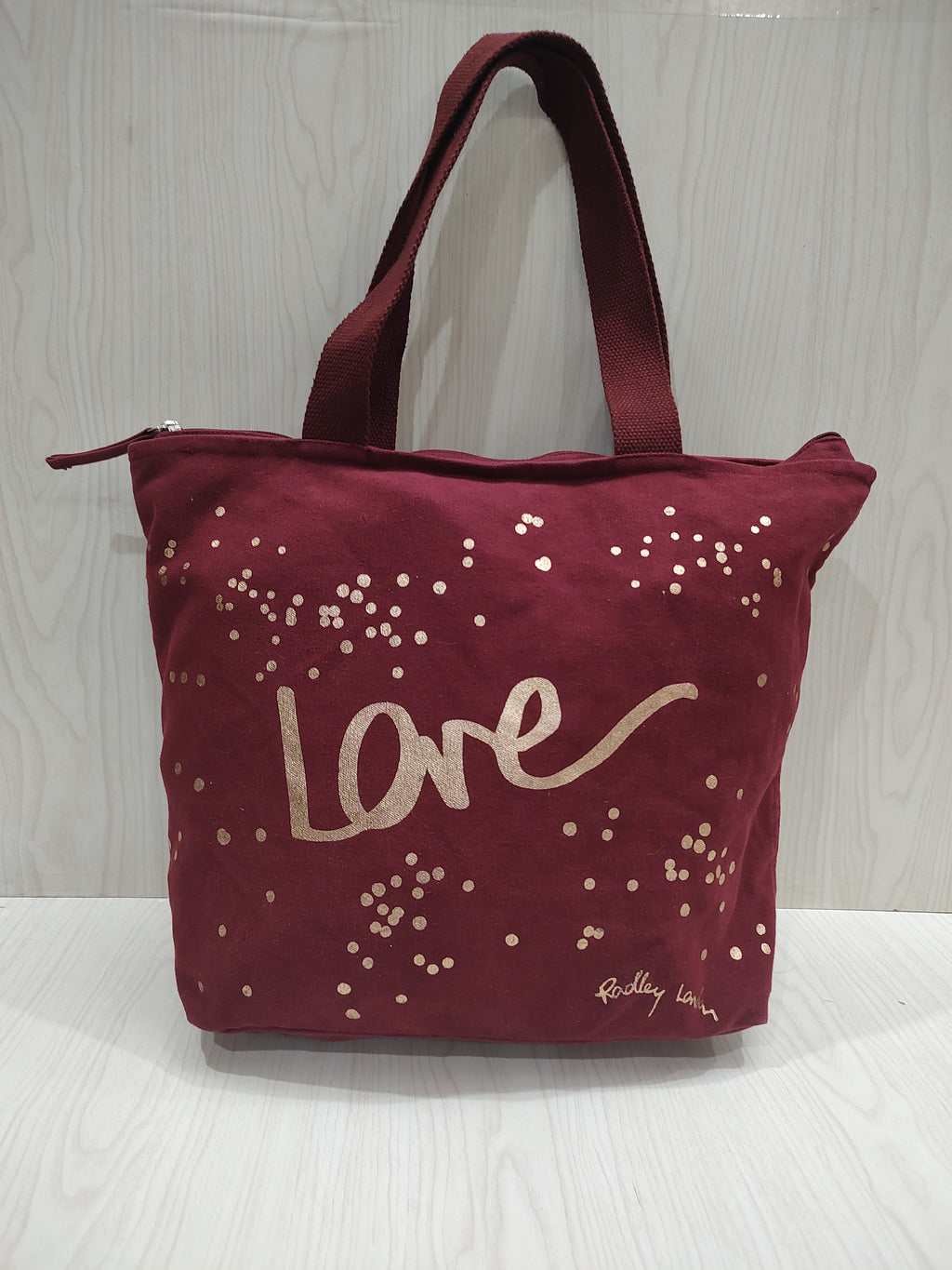 Burgundy Canvas "Love" Zip-Top Tote Bag