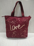 Burgundy Canvas "Love" Zip-Top Tote Bag